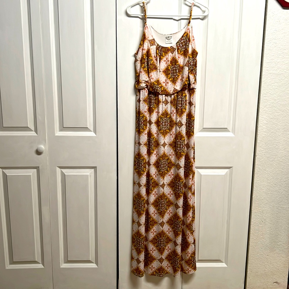 Late August Gold Pink Floral Print Spaghetti Strap Maxi Casual Dress Size M